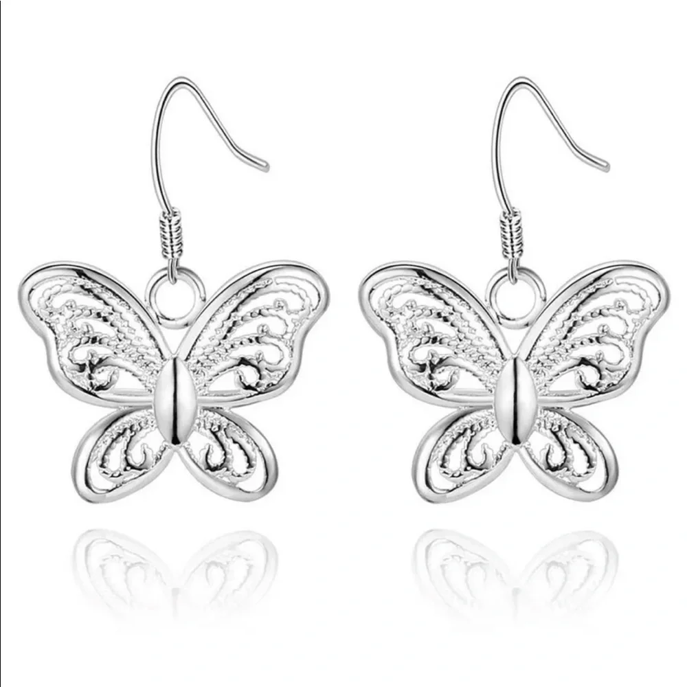 💖 Sterling Silver Butterfly Earrings NEW - Picture 2 of 3